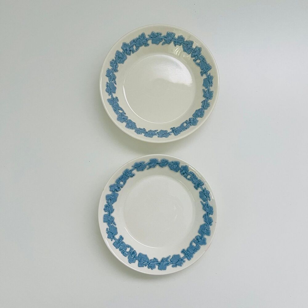 WEDGWOOD Queensware Lavender Blue Cream Embossed Grapevine Fruit Bowls, Set of 2
